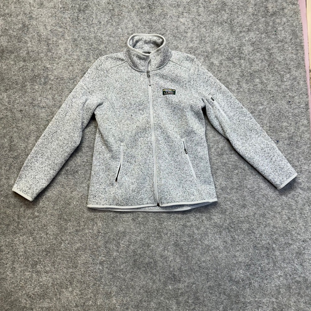 L.L.Bean Sweater Fleece Jacket Women XS Pet Gray Full Zip Marl